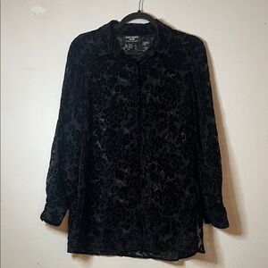 Saint Tropez by Carole Little Black Burnout Velvet Floral Design Blouse Sz M
